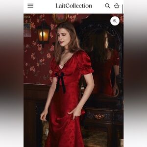 Lait Collection Serita Jacquard Satin Maxi Dress in Red XL NWT